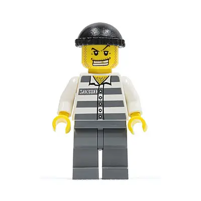  Police - Jail Prisoner 50380 Prison Stripes, Dark Bluish Gray Legs, Black Knit Cap, Gold Tooth