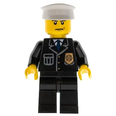  Police - City Suit with Blue Tie and Badge, Black Legs, Scowl, White Hat