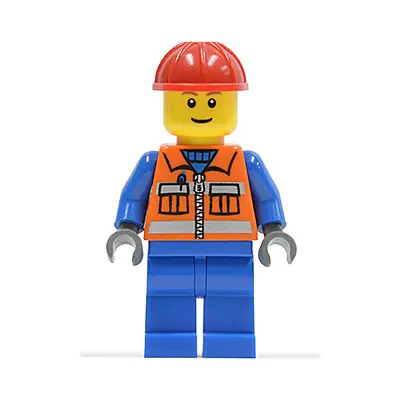  Construction Worker - Orange Zipper, Safety Stripes, Blue Arms, Blue Legs, Red Construction Helmet