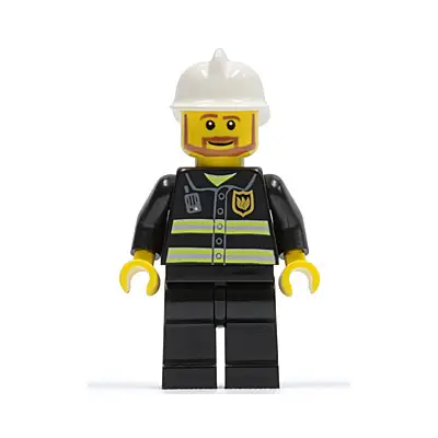  Fire - Reflective Stripes, Black Legs, White Fire Helmet, Brown Beard Angular