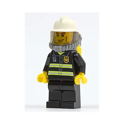  Fire - Reflective Stripes, Black Legs, White Fire Helmet, Breathing Neck Gear with Air Tanks, Yellow Hands