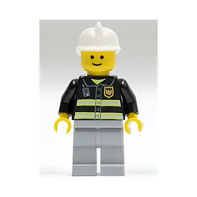  Fire - Reflective Stripes, Light Bluish Gray Legs, White Fire Helmet, Standard Grin