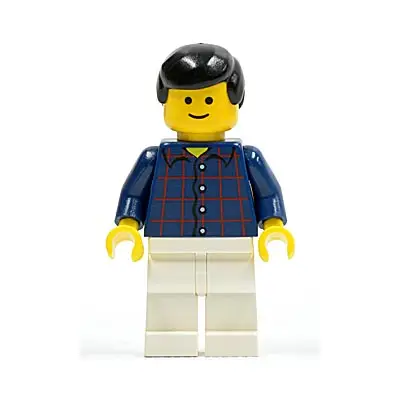  Plaid Button Shirt, White Legs, Black Male Hair, Standard Grin