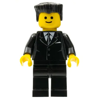  Suit Black, Black Flat Top Hair, Standard Grin