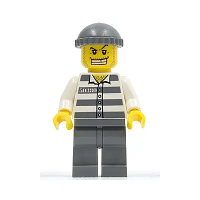  Police - Jail Prisoner 50380 Prison Stripes, Dark Bluish Gray Legs, Dark Bluish Gray Knit Cap, Gold Tooth