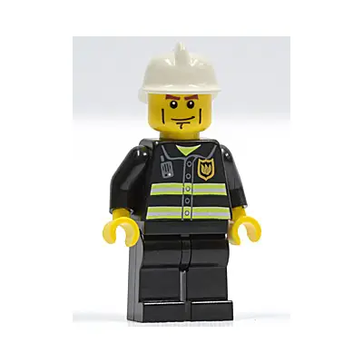  Fire - Reflective Stripes, Black Legs, White Fire Helmet, Cheek Lines, Yellow Hands