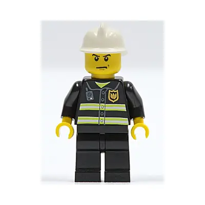  Fire - Reflective Stripes, Black Legs, White Fire Helmet, Angry Eyebrows