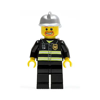  Fire - Reflective Stripes, Black Legs, Silver Fire Helmet, Beard Around Mouth