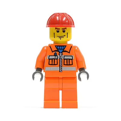  Construction Worker - Orange Zipper, Safety Stripes, Orange Arms, Orange Legs, Red Construction Helmet