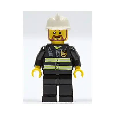  Fire - Reflective Stripes, Black Legs, White Fire Helmet, Brown Beard Rounded