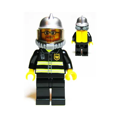  Fire - Reflective Stripes, Black Legs, Silver Fire Helmet, Beard and Glasses, Yellow Air Tanks