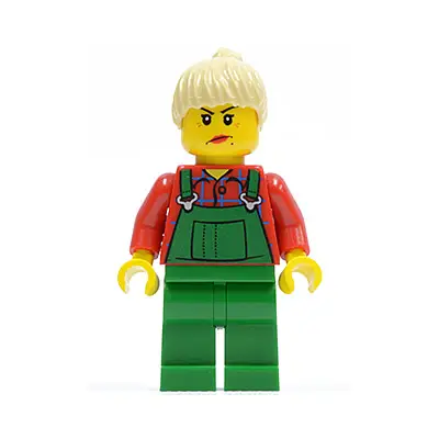  Overalls Farmer Green, Tan Ponytail Hair