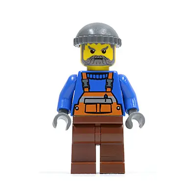  Overalls with Safety Stripe Orange, Reddish Brown Legs, Dark Bluish Gray Knit Cap