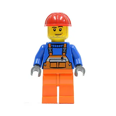  Overalls with Safety Stripe Orange, Orange Legs, Red Construction Helmet, Smirk and Stubble Beard