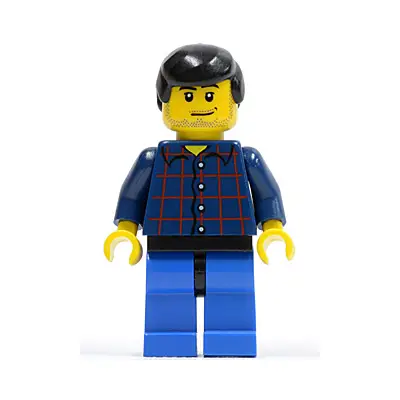  Plaid Button Shirt, Blue Legs, Black Male Hair, Smirk and Stubble Beard