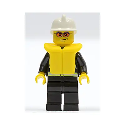  Fire - Reflective Stripes, Black Legs, White Fire Helmet, Orange Sunglasses, Life Jacket