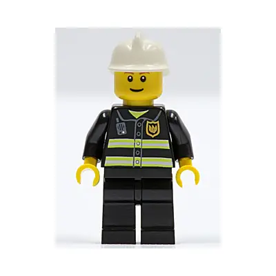  Fire - Reflective Stripes, Black Legs, White Fire Helmet, Thin Grin, Yellow Hands (Undetermined Eyebrows)