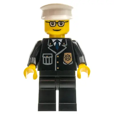  Police - City Suit with Blue Tie and Badge, Black Legs, Glasses, White Hat