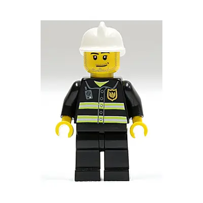  Fire - Reflective Stripes, Black Legs, White Fire Helmet, Smirk and Stubble Beard