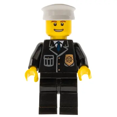  Police - City Suit with Blue Tie and Badge, Black Legs, Thin Grin with Teeth, White Hat