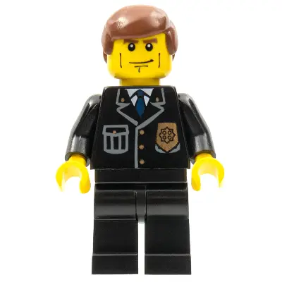  Police - City Suit with Blue Tie and Badge, Black Legs, Vertical Cheek Lines, Reddish Brown Hair