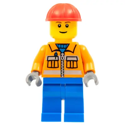  Construction Worker - Orange Zipper, Safety Stripes, Orange Arms, Blue Legs, Red Construction Helmet