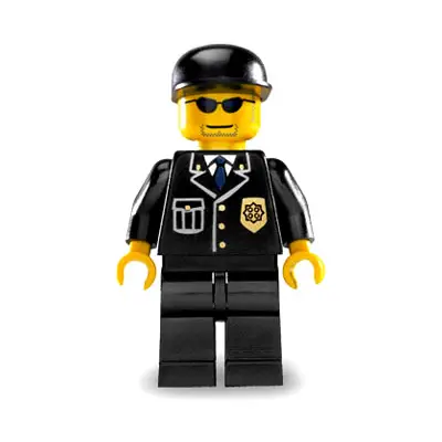  Police - City Suit with Blue Tie and Badge, Black Legs, Sunglasses, Black Cap