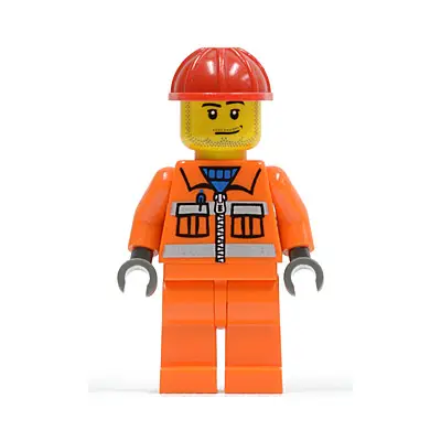  Construction Worker - Orange Zipper, Safety Stripes, Orange Arms, Orange Legs, Red Construction Helmet, Smirk and Stubble Beard