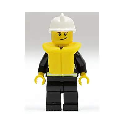  Fire - Reflective Stripes, Black Legs, White Fire Helmet, Crooked Smile, Life Jacket