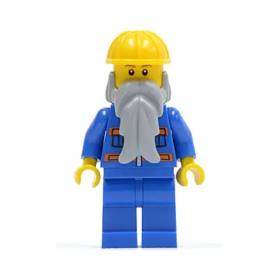  Blue Jacket with Pockets and Orange Stripes, Blue Legs, Beard, Yellow Construction Helmet, Reddish Brown Eyebrows