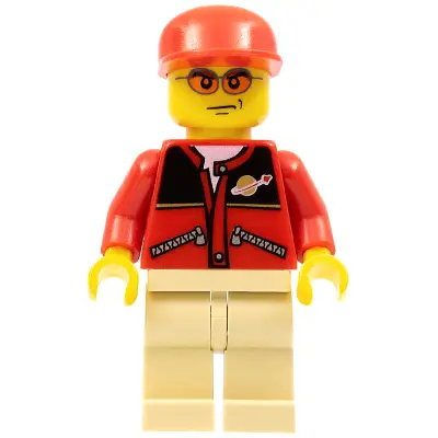  Red Jacket with Zipper Pockets and Classic Space Logo, Tan Legs, Red Cap