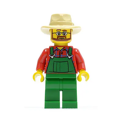  Overalls Farmer Green, Tan Fedora, Beard and Glasses