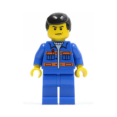  Blue Jacket with Pockets and Orange Stripes, Blue Legs, Black Male Hair