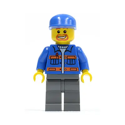  Blue Jacket with Pockets and Orange Stripes, Dark Bluish Gray Legs, Blue Cap, Beard Around Mouth