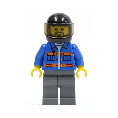  Blue Jacket with Pockets and Orange Stripes, Dark Bluish Gray Legs, Black Helmet, Gray Beard