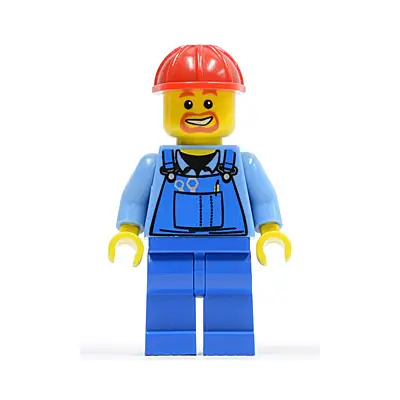  Overalls with Tools in Pocket Blue, Red Construction Helmet, Beard Around Mouth