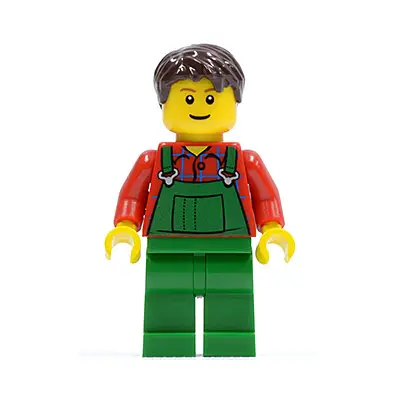  Overalls Farmer Green, Dark Brown Short Tousled Hair