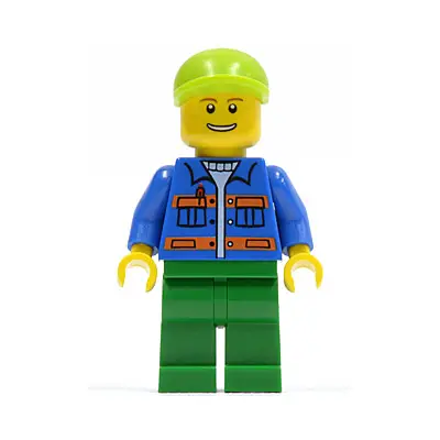  Blue Jacket with Pockets and Orange Stripes, Green Legs, Lime Short Bill Cap