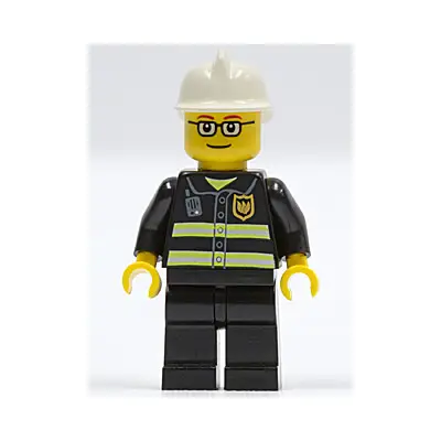  Fire - Reflective Stripes, Black Legs, White Fire Helmet, Glasses and Brown Thin Eyebrows
