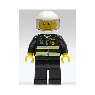  Fire - Reflective Stripes, Black Legs, White Standard Helmet, Trans-Brown Visor, Stubble Beard and Moustache, Smirk and Stubble Beard