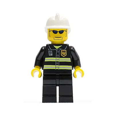  Fire - Reflective Stripes, Black Legs, White Fire Helmet, Dark Blue Sunglasses and Stubble