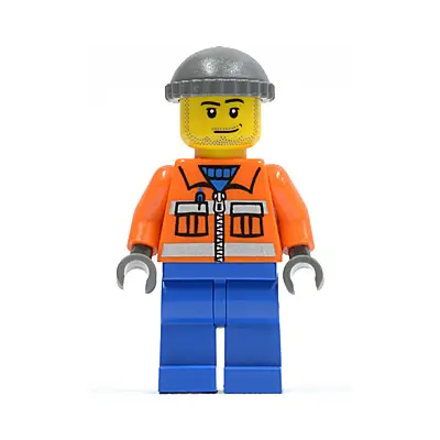  Construction Worker - Orange Zipper, Safety Stripes, Orange Arms, Blue Legs, Dark Bluish Gray Knit Cap
