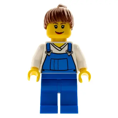  Farm Hand, Female, Overalls Blue over V-Neck Shirt