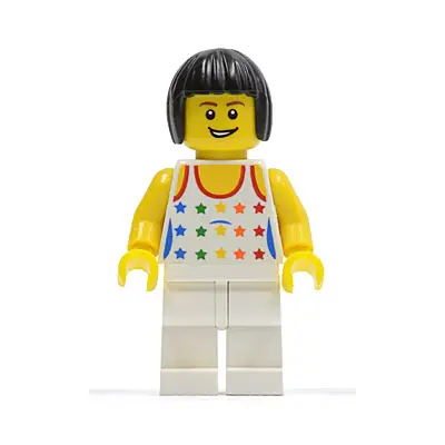  Shirt with Female Rainbow Stars Pattern, White Legs, Black Bob Cut Hair