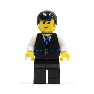  Black Vest with Blue Striped Tie, Black Legs, White Arms, Black Male Hair (Bus Driver)