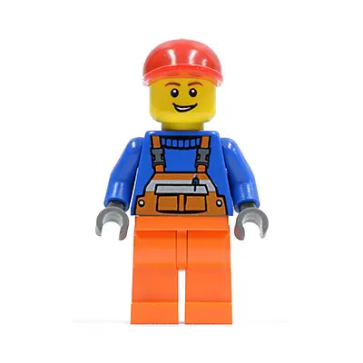  Overalls with Safety Stripe Orange, Orange Legs, Red Short Bill Cap, Open Grin