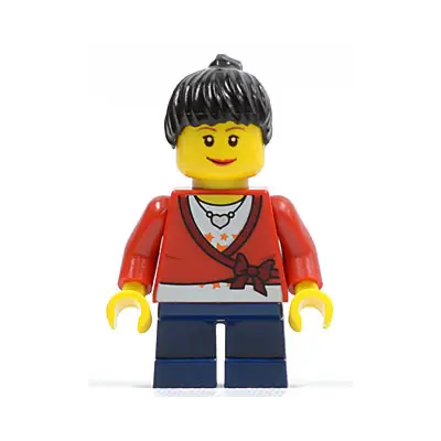  Sweater Cropped with Bow, Heart Necklace, Dark Blue Short Legs, Black Female Hair Ponytail