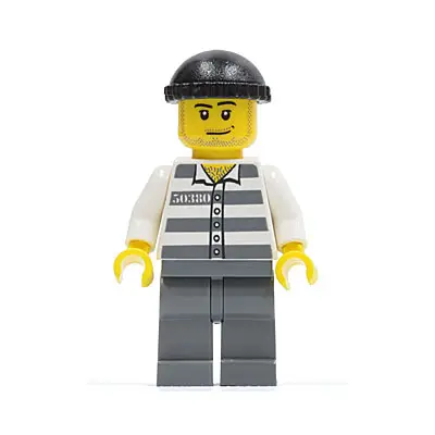  Police - Jail Prisoner 50380 Prison Stripes, Dark Bluish Gray Legs, Black Knit Cap, Smirk and Stubble Beard