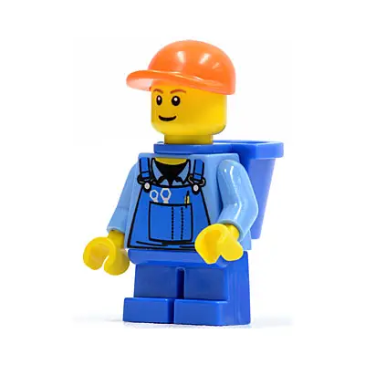  Overalls with Tools in Pocket Blue, Orange Short Bill Cap, Blue Short Legs, D-Basket, Reddish Brown Eyebrows