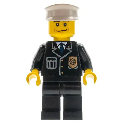  Police - City Suit with Blue Tie and Badge, Black Legs, Black Eyebrows, White Hat